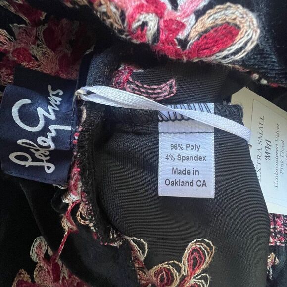 Lesley Evers Party Velvet Pants Embroidered Pink Floral Boho Retro NEW - Picture 4 of 7